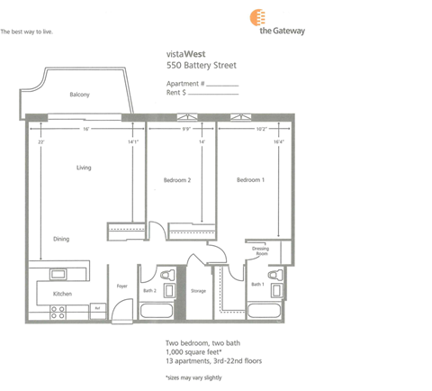 2 Bed 2 Bath B Floorplan